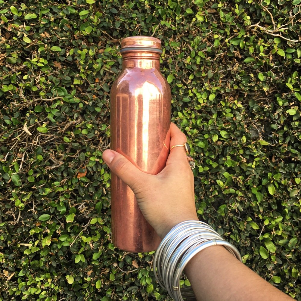 Just Copper No Joint and Leak Proof Ayurvedic Health Benefits Copper Water Bottle for Yoga, Gym, 1L (Gold, JSCo-001)