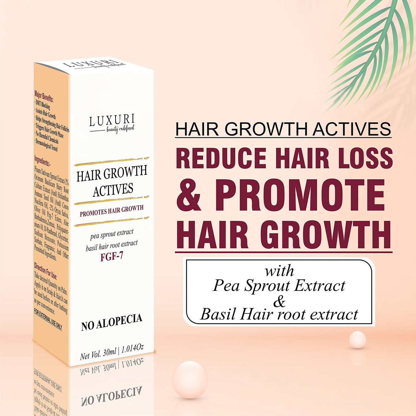 LUXURI Hair Growth Actives Serum, Hair Growth Activator With FGF-7- Promotes Hair Growth, Revitalizing, Beneficial in Alopecia - 30ml