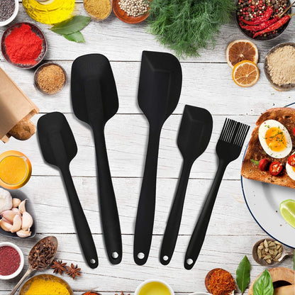 we3 Silicone Spatula Set 5-Piece - 600ºF Heat-Resistant Baking Spoon Spatula with Stainless Steel Core (Black)