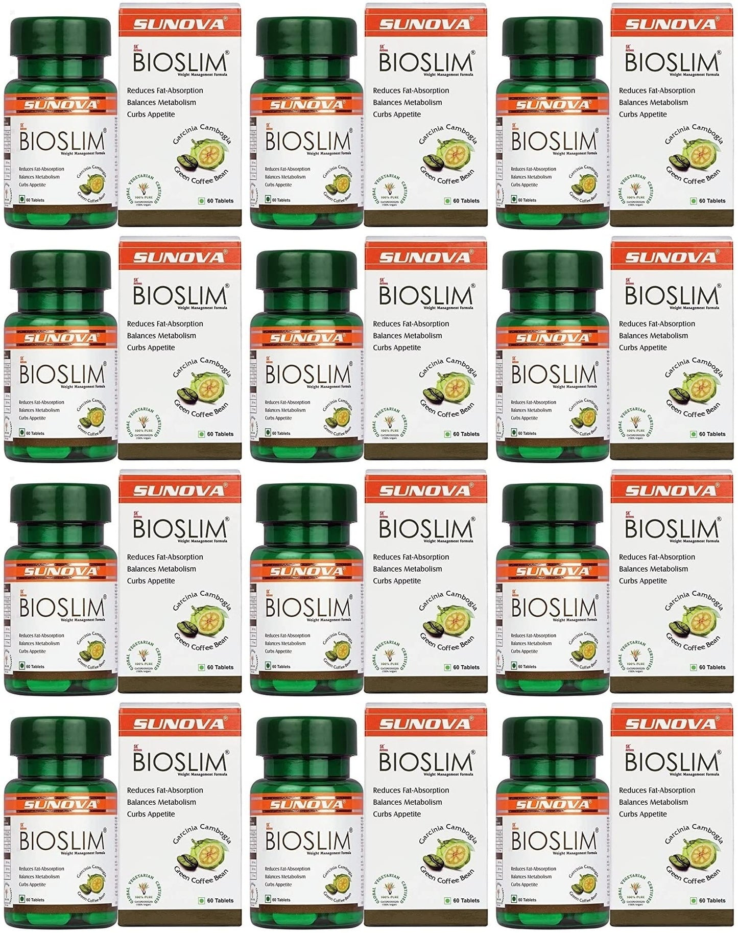 SUNOVA Bioslim- Weight Management Formula | Made up of Garcinia Cambogia and Green Coffee Bean Extracts – 60 Tablets x Pack of 12