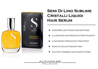 Alfaparf Milano Sublime Cristalli Liquidi Hair Oil with Thermal Protection - Premium Hair Finishing t - Provides Brilliant Shine - Vegan Formula, 50ml