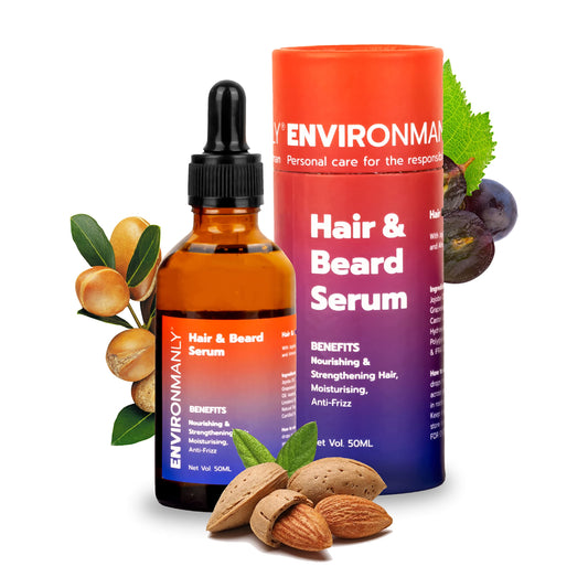 Environmanly Hair & Beard Serum For Men | 50 ml | Nourishes & Strengthens | Non-sticky | Anti-frizz All Hair & Beard Types | Eco-friendly | 100% Vegan