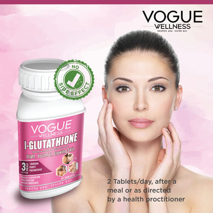 Vogue Wellness L-Glutathione Tablet for Bright Radiant Glowing Skin, Clear Skin for Men & Women, Red Dark Spots & Youthful Skin 30 Tablets (Pack of 1)