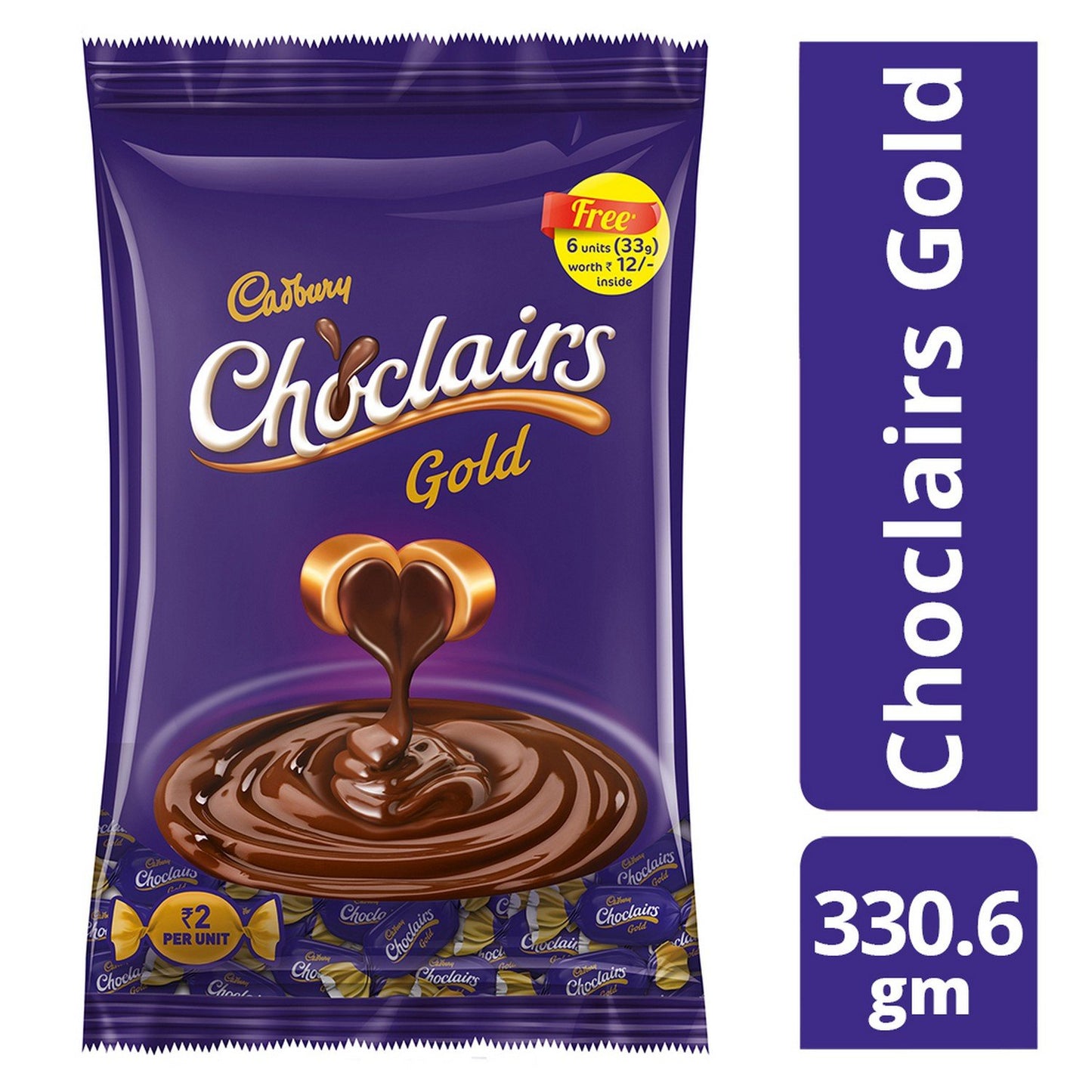 Cadbury Choclairs Gold, 330.6g Pouch (58 Units, Free 6units)