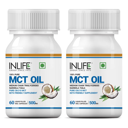 INLIFE Pure MCT Oil C8 C10 Keto Diet Friendly Advanced Products, Weight & Fat Management Food Supple0 Vegetarian Capsules (Pack of 1) (Pack of 2, 120)