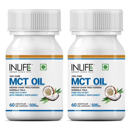 INLIFE Pure MCT Oil C8 C10 Keto Diet Friendly Advanced Products, Weight & Fat Management Food Supple0 Vegetarian Capsules (Pack of 1) (Pack of 2, 120)