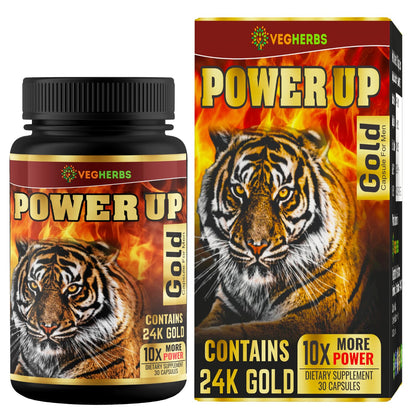 VegHerbs Power Up Gold Capsules and Oil for Men | Contains 24K Gold | 10x Stamina Power & Long Performance Ayurvedic 30 Capsules