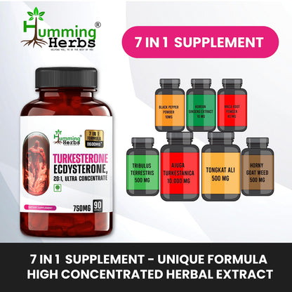 Humming Herbs Turkesterone Supplement | Ajuga Turkestanica Extract | 7in1 -11600mg eqv |Ecdysterone  Effectiveness | Third Party Tested |- 90 Capsules