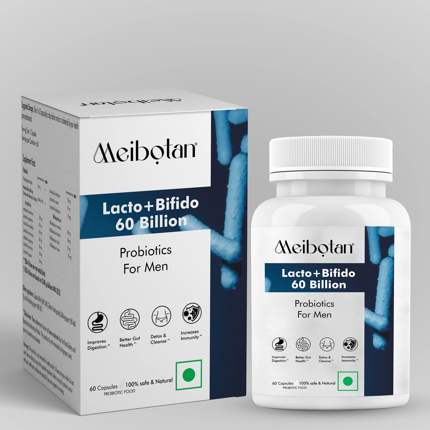 Meibotan Best Probiotics Supplement Lactobacillus with Bifidobacterium 14 Strains 60 Billion CFU ForSupport, Detox & Cleanse - 60 Vegetarian Capsules,