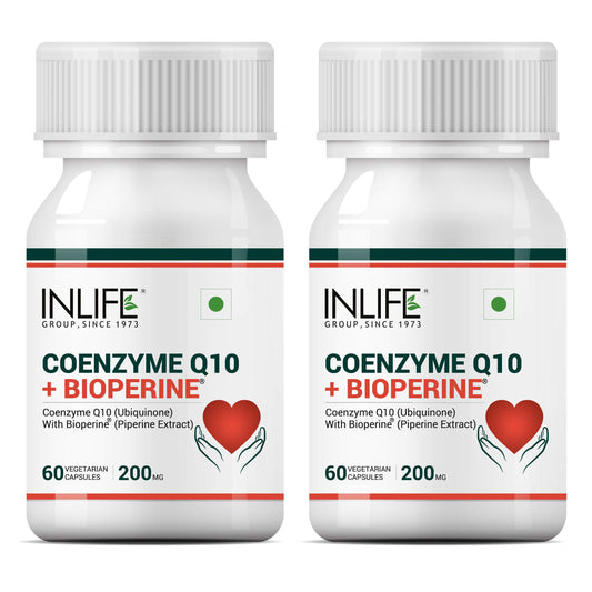 INLIFE Coenzyme Q10 Coq10 200Mg with Bioperine (Piperine) 8Mg Supplement - 60 Vegetarian Capsules (Pack of 2)