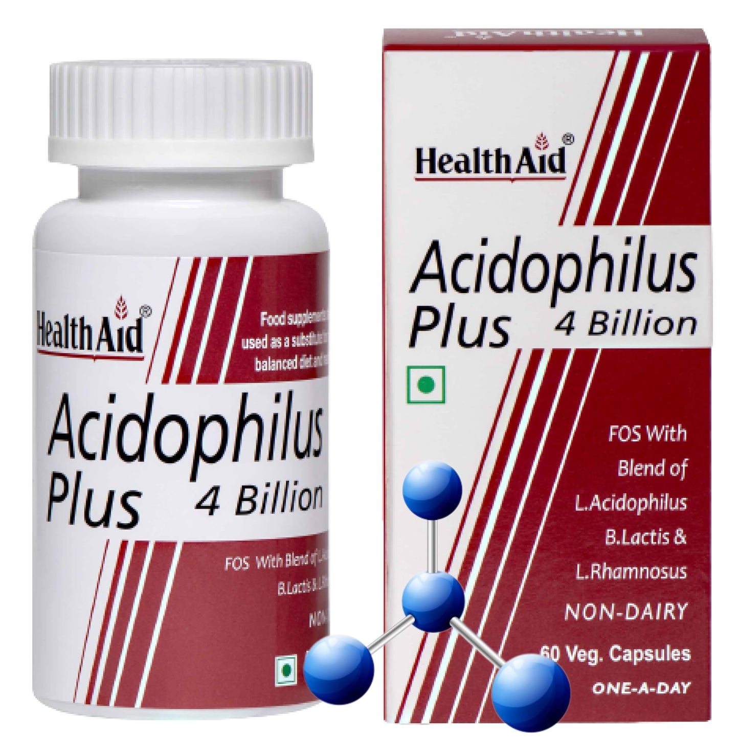 HealthAid Acidophilous - 60 Capsules | Clinically Researched Prebiotics, Probiotics & Digestive Enzying Kids | Prevent Hard Stools & Irregular Motions