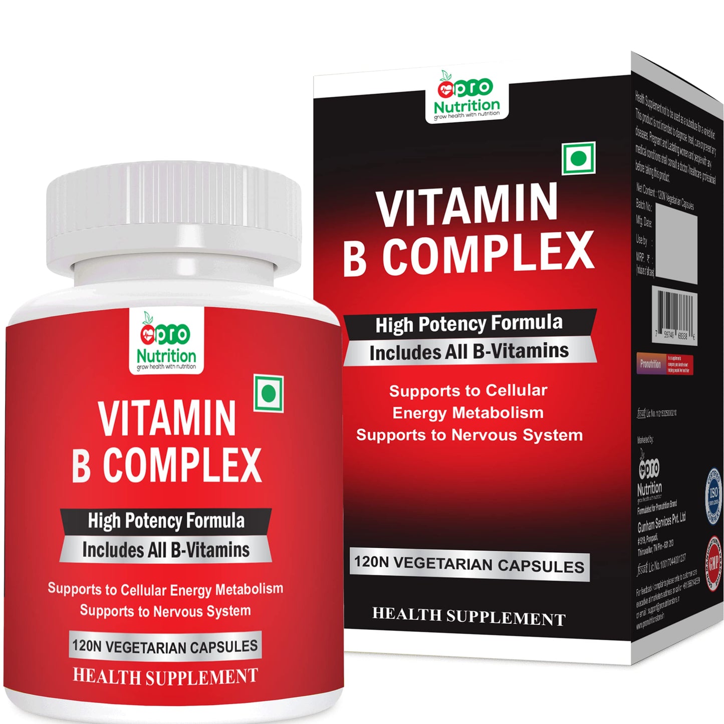 ProNutrition B Complex Vitamins - ALL Including B12, B1, B2, B3, B5, B6, B7, B9, Folic Acid Vitamin une System 120 Veg capsules, 120 Count (Pack of 1)