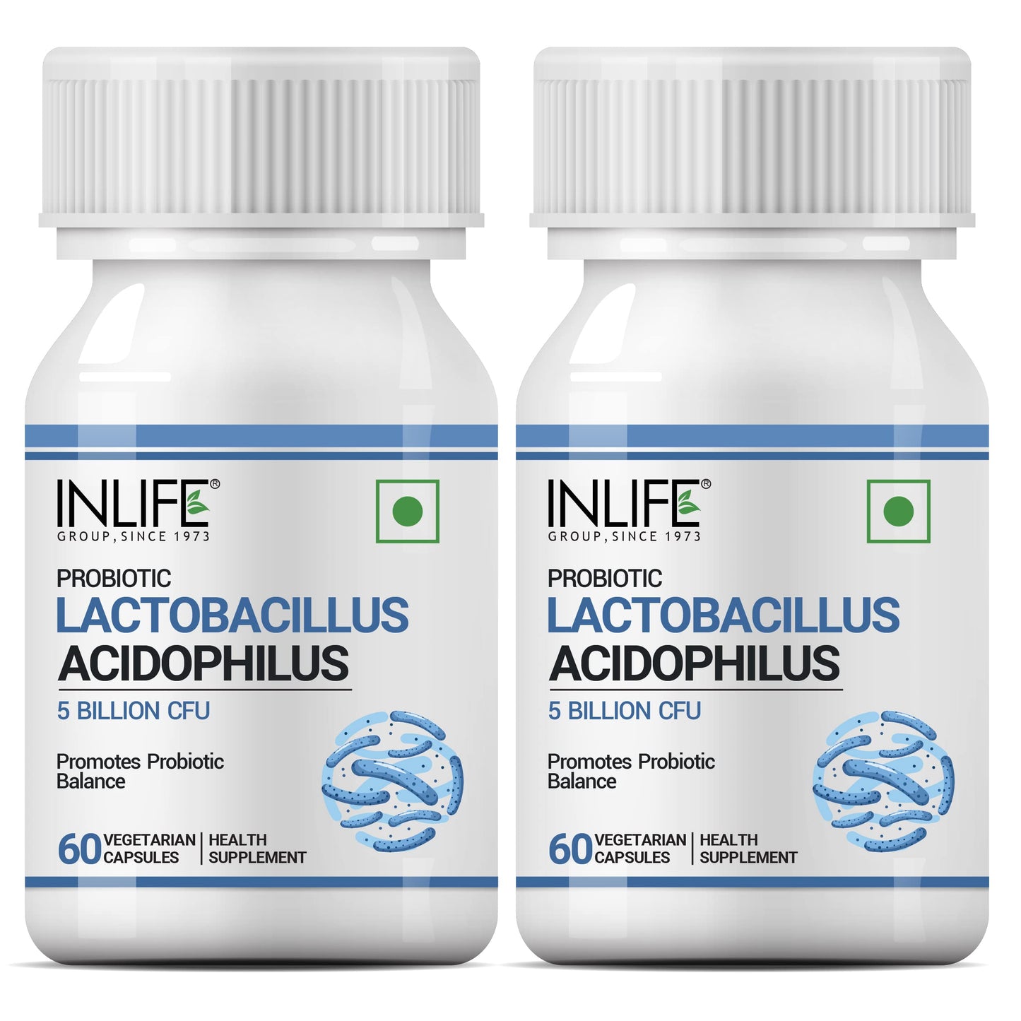 INLIFE Probiotic Lactobacillus Acidophilus 5 billion CFU | Gut Health Supplement for Men Women | Digobiotic Balance – 60 Veg Capsules (Pack of 2, 120)