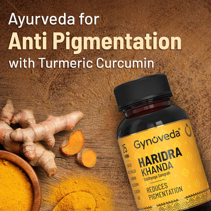 Gynoveda Turmeric Ayurvedic Tablets for Pigmentation, Dark Spots. Natural Glutathione Buider. Haridrth Curcumin For Skin Care. 3 Bottles, 720 Tablets.