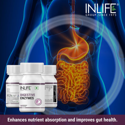 INLIFE Digestive Enzymes Supplement for Digestive Support - 60 Vegetarian Capsules (Pack of 2, 120)