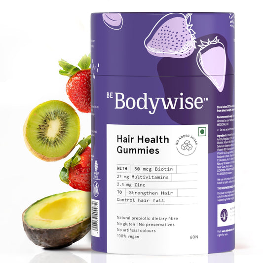 Be Bodywise Biotin Hair Gummies for Postpartum Hair Fall | 60 Day Pack | With High Potency Biotin, Zc Acid, Fibre & Multivitamins | Strawberry Flavour