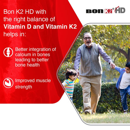 Bon K2 HD with Advanced Calcium – 200 Tablets| Enriched with Calcium Citrate Malate, Vitamin D3 and min K2-7, Multivitamin supplements for Men & Women