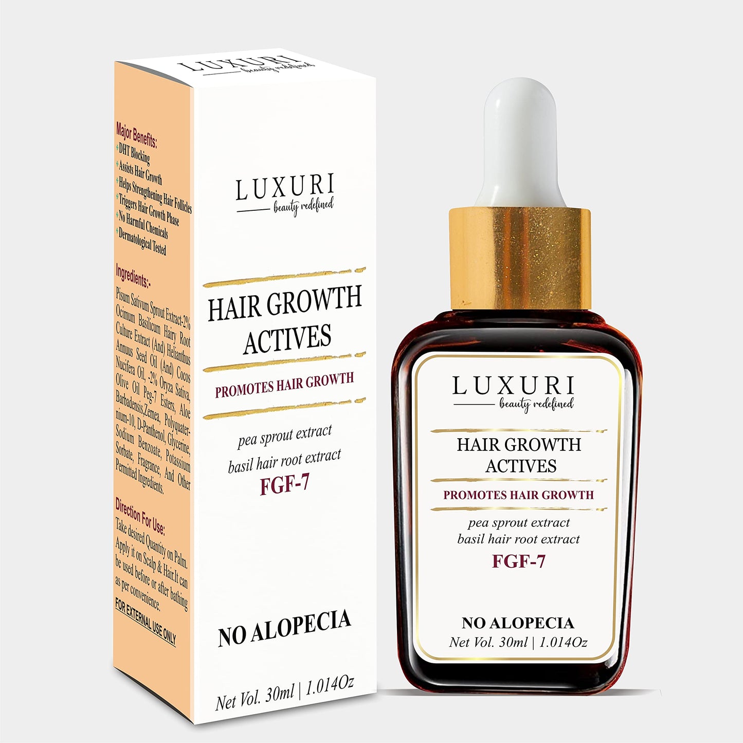 LUXURI Hair Growth Actives Serum, Hair Growth Activator With FGF-7- Promotes Hair Growth, Revitalizing, Beneficial in Alopecia - 30ml