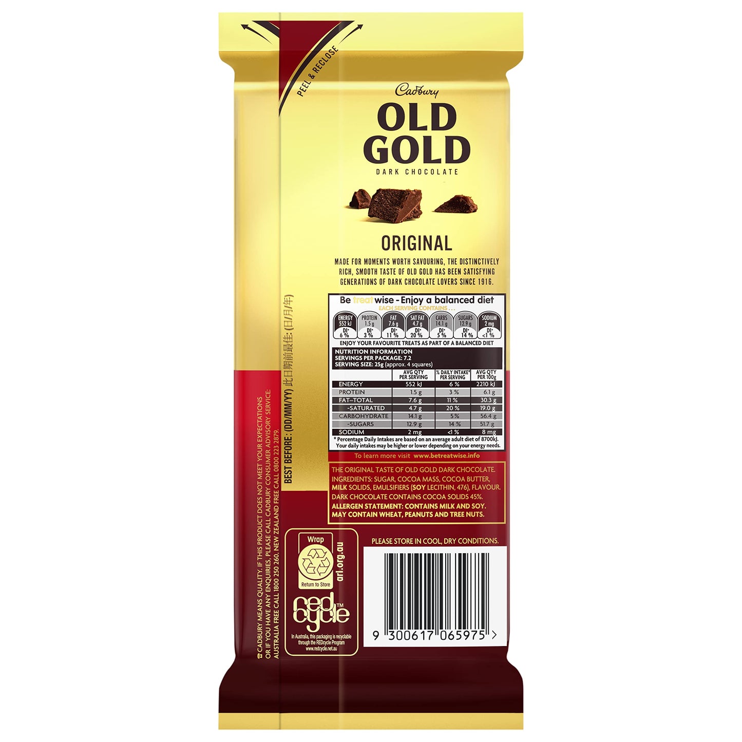 COUGAR Cadbury Old Gold Dark Chocolate Original, 180 g