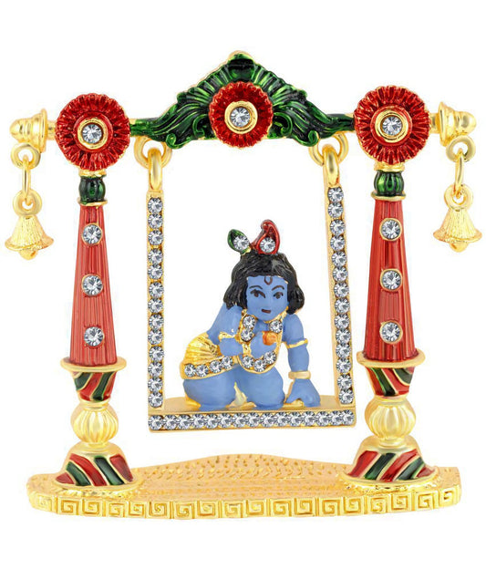 Bal Gopal on Jhula Idol Krishna Idol on Jhula (B-70) Color Metal Statue for Home Décor Car Dashboard Mandir Murti Showpiece