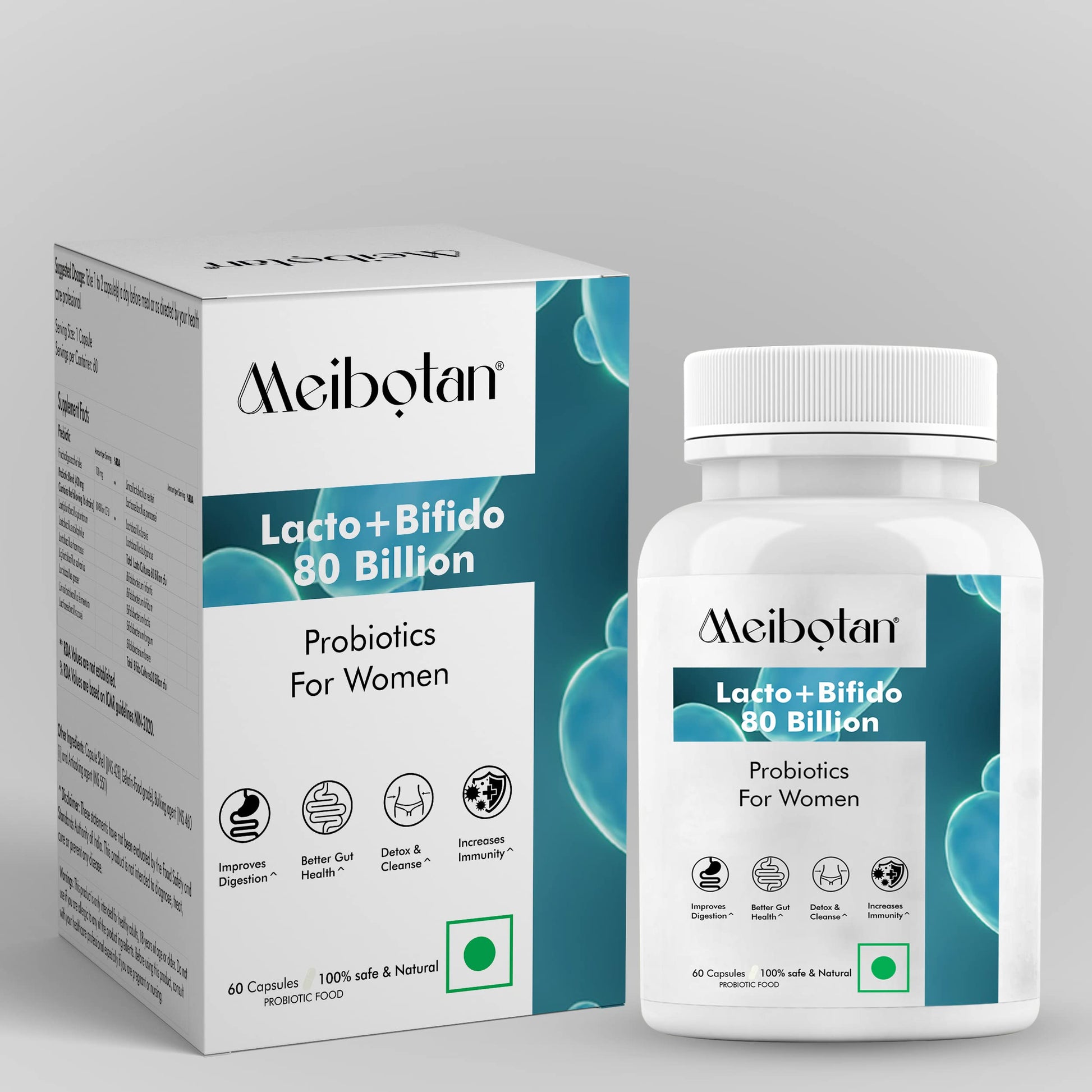 Meibotan Best Women Probiotics Designed by Scientist Lactobacillus with Bifidobacterium 16 Strains 8upport Detox & Cleanse 60 Veg Capsules (For Women)