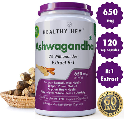 Healthyhey Nutrition Ashwagandha Root Extract 8:1 - 650 Mg -120 Capsules