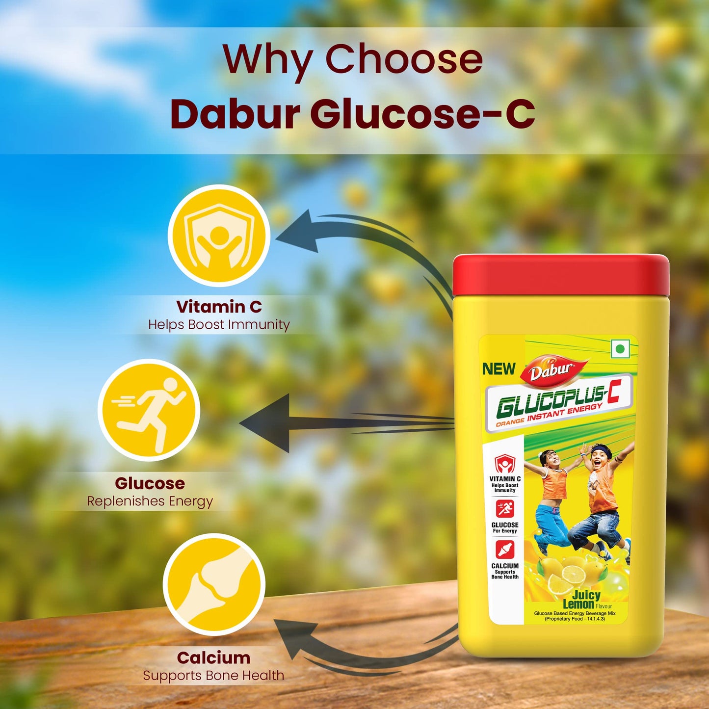 Dabur Gluco Plus C Energy Boost Lemon - 400 g Jar