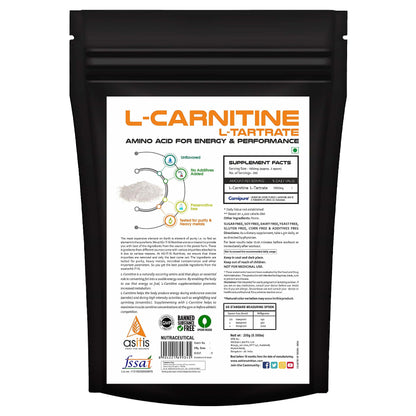 Asitis Nutrition Pure L-Carnitine L-Tartarate Powder, Amino Acid - 250gm