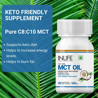 INLIFE Pure MCT Oil C8 C10 Keto Diet Friendly Advanced Products, Weight & Fat Management Food Supple0 Vegetarian Capsules (Pack of 1) (Pack of 2, 120)