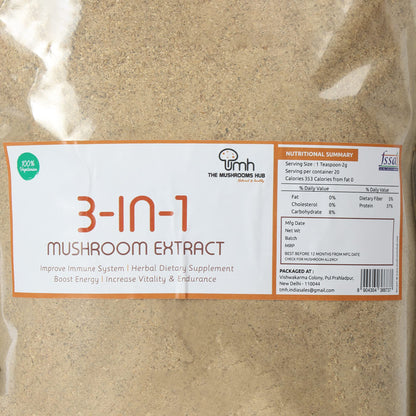 The Mushrooms Hub 3-in-1 Extract ,Blend of Oyster, Shiitake and Portobello Powders ,Mushroom Extract (500 Gm)