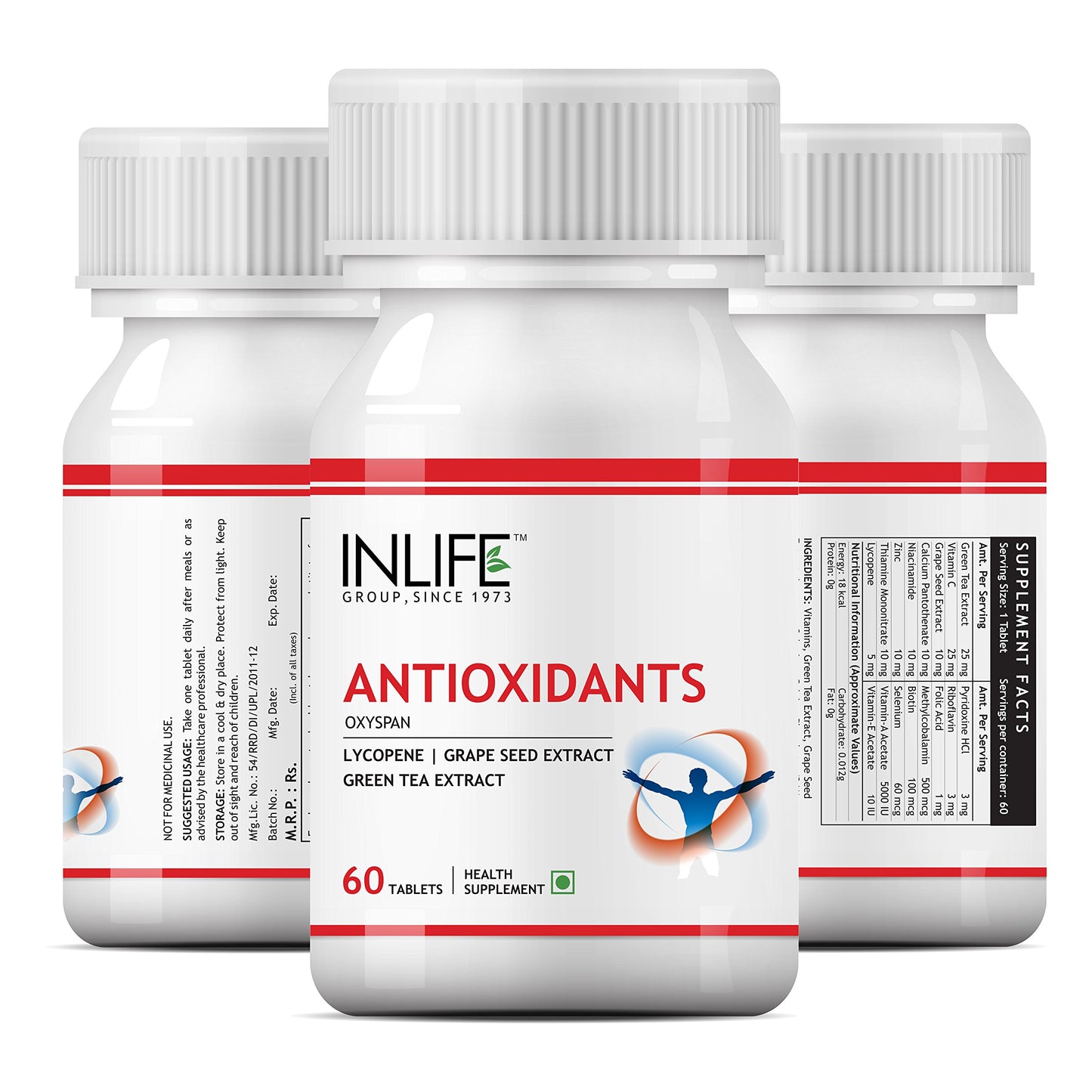 INLIFE Antioxidants Supplement Lycopene,Grape Seed Extract,Green Tea Extract Immunity - 60 Tablets